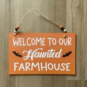🖤 Haunted Farmhouse Halloween Welcome Sign Home Decor
